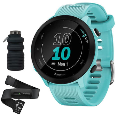 Garmin Forerunner 55 GPS Running Watch & Activity Tracker, Aqua + HRM 200 (M-XL) Bundle