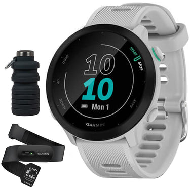 Garmin Forerunner 55 GPS Running Watch & Activity Tracker, White +HRM 200 (XS-S) Bundle
