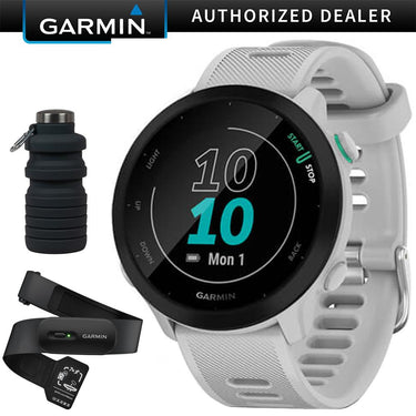 Garmin Forerunner 55 GPS Running Watch & Activity Tracker, White +HRM 200 (M-XL) Bundle