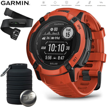 Garmin Instinct 2X Solar GPS Smartwatch Flame Red+Bottle & Heart Rate Strap M-XL