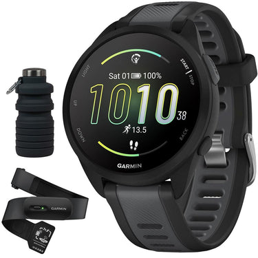 Garmin Forerunner 165 Smart Sport Watch, Black + Slate Gray w/ HRM 200 (XS-S) Bundle