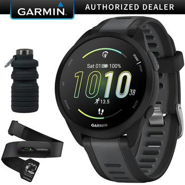 Garmin Forerunner 165 Music Smart Sport Watch, Black +Slate Gray +HRM 200 (XS-S) Bundle