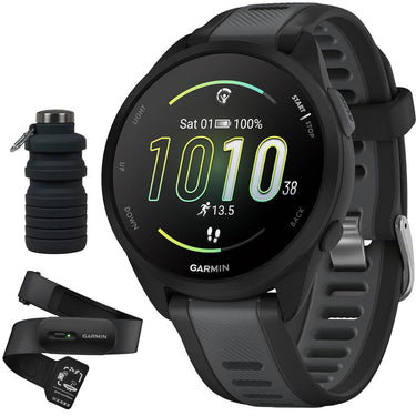Garmin Forerunner 165 Music Smart Sport Watch, Black +Slate Gray +HRM 200 (XS-S) Bundle