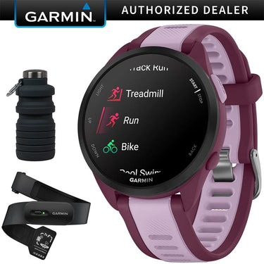 Garmin Forerunner 165 Music Smart Sport Watch, Berry + Lilac w/ HRM 200 (XS-S) Bundle