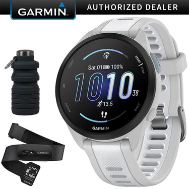 Garmin Forerunner 165 Smart Sport Watch, Mist Gray + Whitestone + HRM 200 (XS-S) Bundle