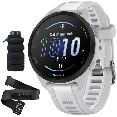 Garmin Forerunner 165 Smart Sport Watch, Mist Gray + Whitestone + HRM 200 (XS-S) Bundle