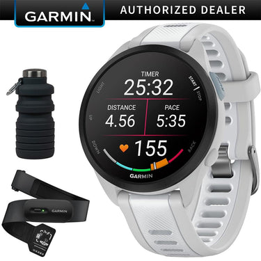 Garmin Forerunner 165 Music Smart Sport Watch w/ HRM 200 (XS-S) + Water Bottle Bundle