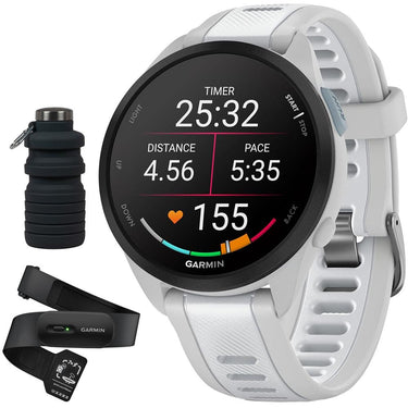 Garmin Forerunner 165 Music Smart Sport Watch w/ HRM 200 (XS-S) + Water Bottle Bundle