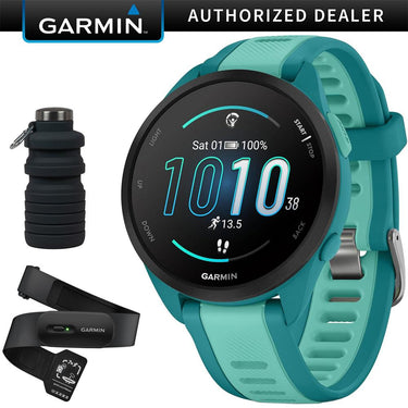 Garmin Forerunner 165 Music Smart Sport Watch, Turquoise +Aqua w/ HRM 200 (XS-S) Bundle