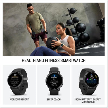 Garmin Vivoactive 5 Fitness Smartwatch, Navy w/ HRM 200 (XS-S) + Water Bottle Bundle