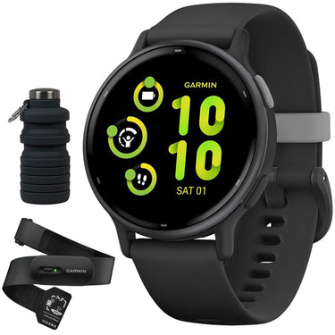 Garmin Vivoactive 5 Fitness Smartwatch, Black w/ HRM 200 (XS-S) + Water Bottle Bundle