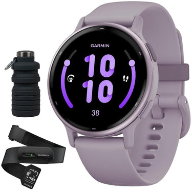 Garmin Vivoactive 5 Fitness Smartwatch, Orchid w/ HRM 200 (XS-S) + Water Bottle Bundle
