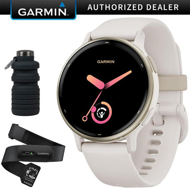 Garmin Vivoactive 5 Fitness Smartwatch, Ivory w/ HRM 200 (XS-S) + Water Bottle Bundle