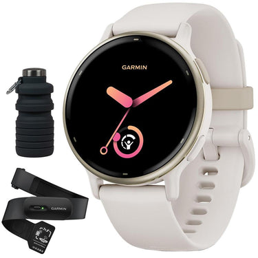 Garmin Vivoactive 5 Fitness Smartwatch, Ivory w/ HRM 200 (XS-S) + Water Bottle Bundle