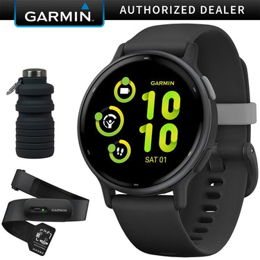 Garmin Vivoactive 5 Fitness Smartwatch, Black w/ HRM 200 (M-XL) + Water Bottle Bundle
