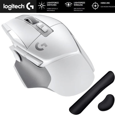 Logitech G502 X Lightspeed Wireless Gaming Mouse White with Foam Wrist Pads