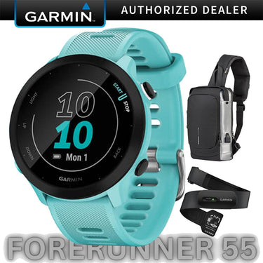 Garmin Forerunner 55 GPS Running Watch & Activity Tracker Aqua + HRM 200 (XS-S) Bundle