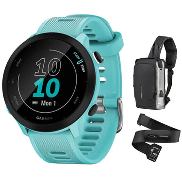 Garmin Forerunner 55 GPS Running Watch & Activity Tracker Aqua + HRM 200 (M-XL) Bundle