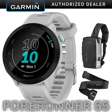 Garmin Forerunner 55 GPS Running Watch & Activity Tracker White + HRM 200 (XS-S) Bundle