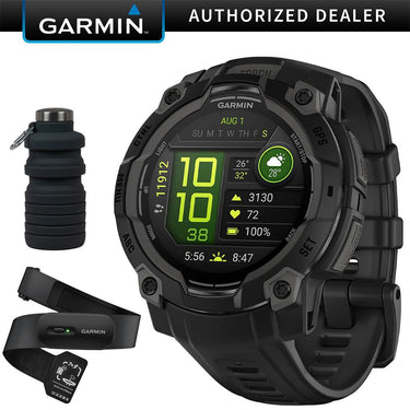 Garmin Instinct 3 45mm Outdoor GPS Smartwatch, AMOLED, Black w/ HRM 200 (XS-S) Bundle