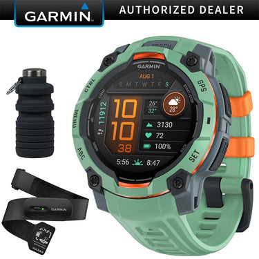 Garmin Instinct 3 45mm Outdoor GPS Smartwatch, AMOLED w/ HRM 200 (M-XL) Bundle