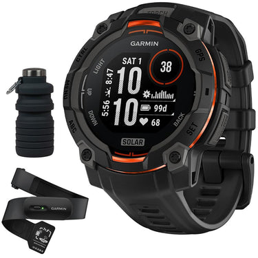 Garmin Instinct 3 45mm Outdoor GPS Smartwatch, SOLAR, Black w/ HRM 200 (XS-S) Bundle