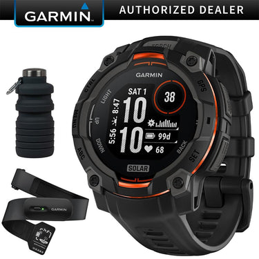 Garmin Instinct 3 45mm Outdoor GPS Smartwatch, SOLAR, Black w/ HRM 200 (M-XL) Bundle