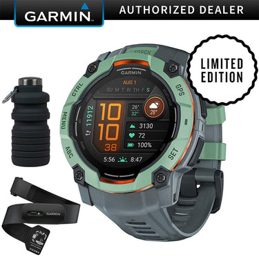Garmin Instinct 3 50mm Outdoor GPS Smartwatch, AMOLED w/ HRM 200 (M-XL) Bundle