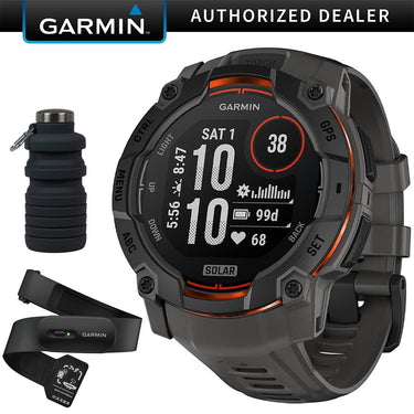 Garmin Instinct 3 50mm Outdoor GPS Smartwatch, SOLAR, Black w/ HRM 200 (M-XL) Bundle