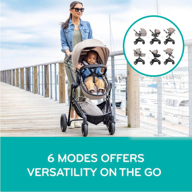 Evenflo Pivot Modular Travel System LiteMax Infant Car Seat w/ Anti-Rebound Bar (Tan)