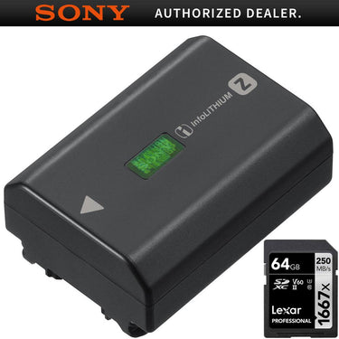 Sony NPFZ100 Z-series Rechargeable Battery Pack f/ a9 a7R III a7III w/ 64GB Card