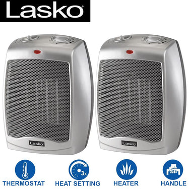 Lasko Ceramic Heater with Adjustable Thermostat in Silver 2 Pack