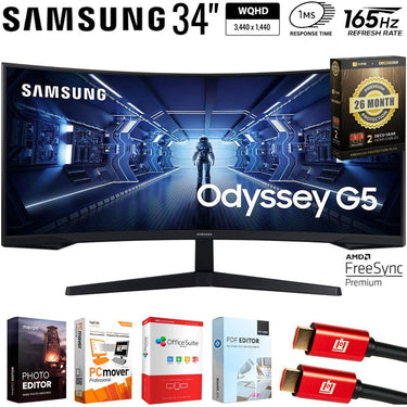 Samsung 34" Odyssey G55T WQHD 165Hz Curved Gaming Monitor + 26 Months Protection Bundle