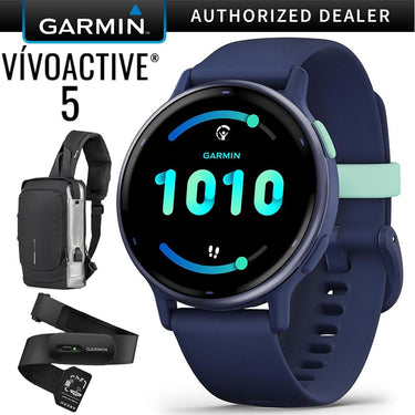 Garmin Vivoactive 5 Fitness Smartwatch Navy + Backpack & Heart Rate Strap XS-S