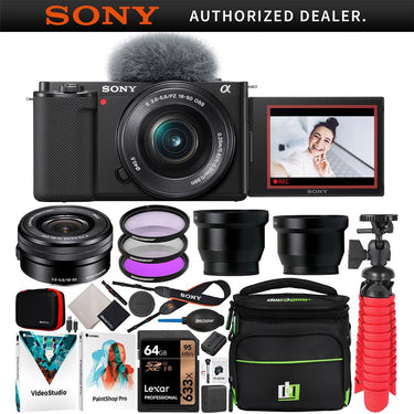 Sony ZV-E10 Mirrorless Vlog Camera Body + 16-50mm F3.5-5.6 Zoom Lens Kit Black Bundle