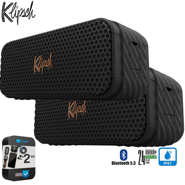 Klipsch Nashville Portable Bluetooth Speaker (Pair) 24h Playtime +2 Year Protection Pack