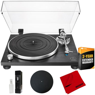 Audio-Technica AT-LPW30BKR Fully Manual Belt-Drive Turntable w/ 2 Year Warranty Bundle