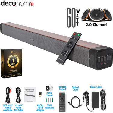 Deco Home 60W 2.0 Channel Soundbar w/ Built-in Dual Subwoofers Open Box + 1 Year Warranty