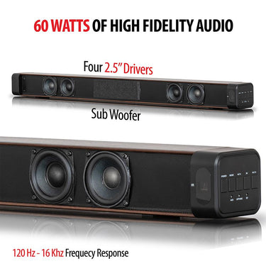 Deco Home 60W 2.0 Channel Soundbar w/ Built-in Dual Subwoofers Open Box + 1 Year Warranty