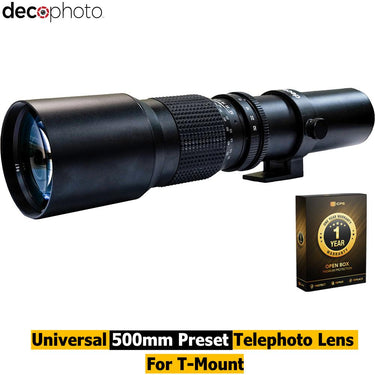 Deco Photo Universal 500mm Preset Telephoto Lens fot T-Mount Open Box + 1 Year Warranty