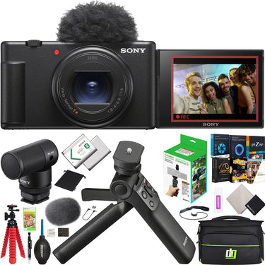 Sony  ZV-1 II Vlog Camera 4K Content Creator Black + ACCVC2 Tripod & Mic Bundle
