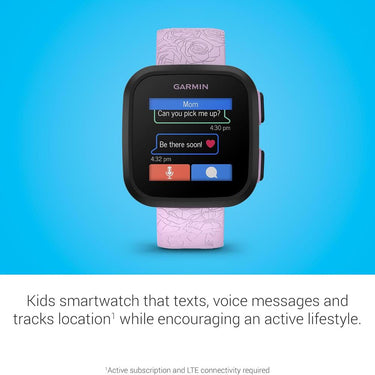 Garmin Bounce Kid Smartwatch Two-Way Text & Voice Messaging Location Track Lilac Floral