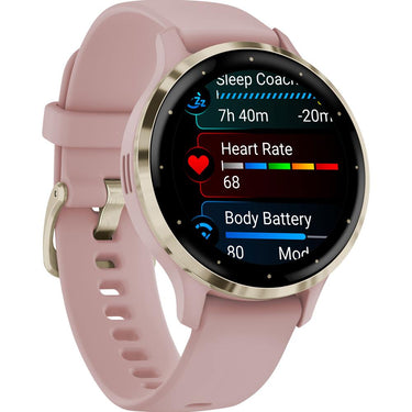 Garmin Venu 3S Health Fitness GPS Smartwatch Gold Steel Bezel w/ Dust Rose Case (41mm)