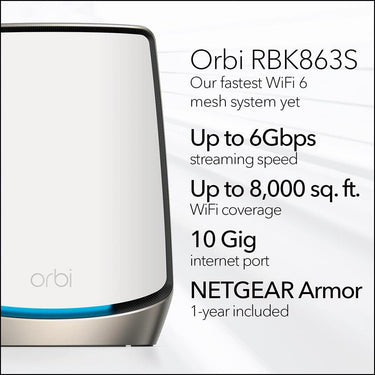 Netgear Orbi Tri-Band WiFi 6 Mesh Network System - RBK863S-100NAS