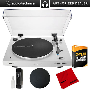 Audio-Technica Fully Automatic Wireless Belt-drive Turntable, White w/ 2 Yr Warranty Bundle