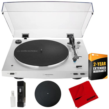Audio-Technica Fully Automatic Wireless Belt-drive Turntable, White w/ 2 Yr Warranty Bundle