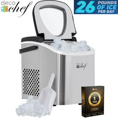 Deco Chef Compact Countertop Ice Maker 26LBs in 24HRs Open Box + 1 Year Warranty