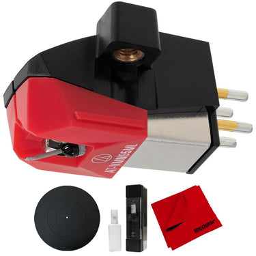 Audio-Technica Dual Moving Magnet Turntable Cartridge Red+Mat & Cleaning Bundle