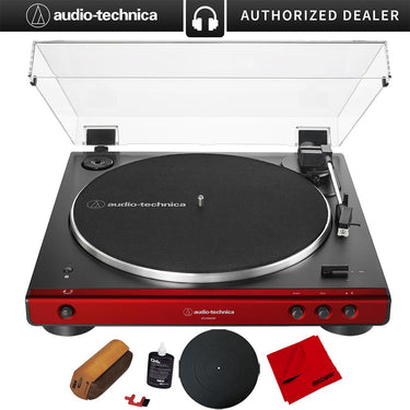 Audio-Technica Fully Automatic Belt-Drive BT Stereo Turntable, Red/Black + Mat + Cleaning Kit