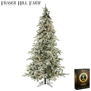 Fraser Hill Farm 9 Ft. Flocked Mountain Pine w/ Smart String Lighting Open Box +1 Year Warranty